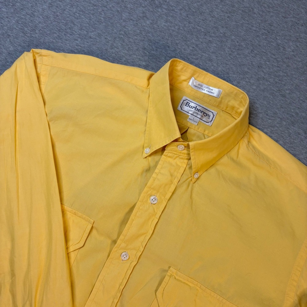 Vintage Burberrys of London Mens Yellow Cotton Button Down Shirt Large USA Made